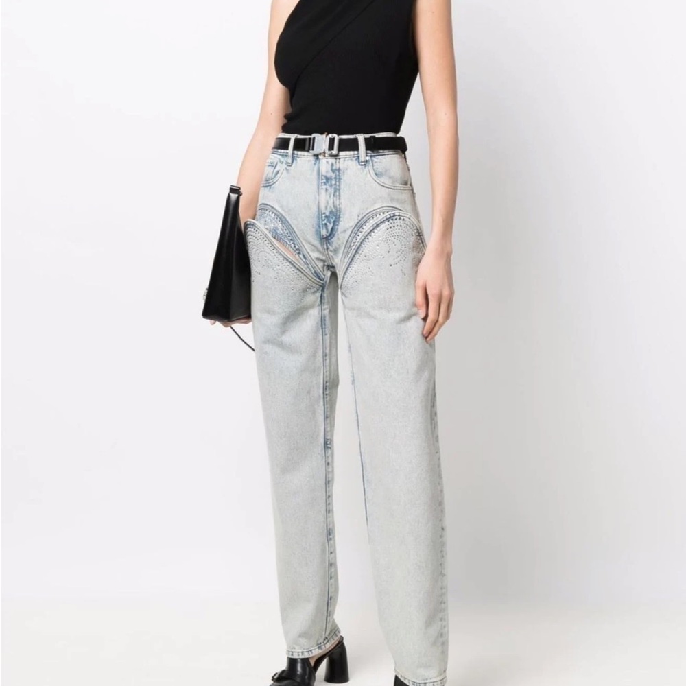 Y/project rhinestone-embellished cut-out jeans